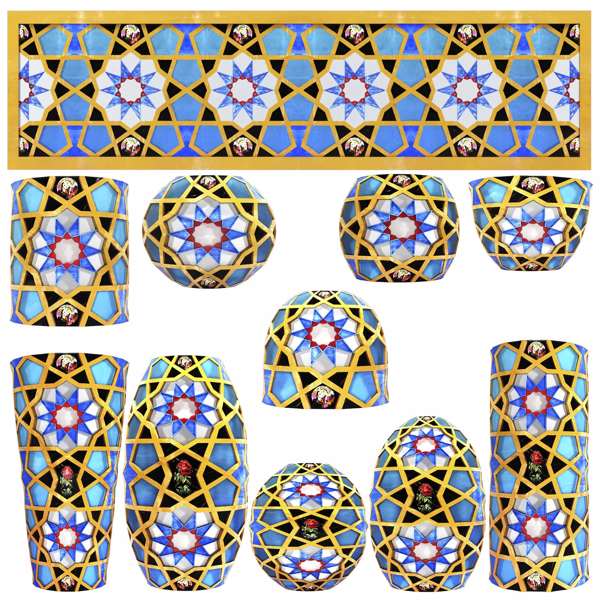 Collection of traditional vases and traditional panels 3D model_0