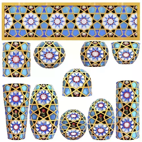 Collection of traditional vases and traditional panels