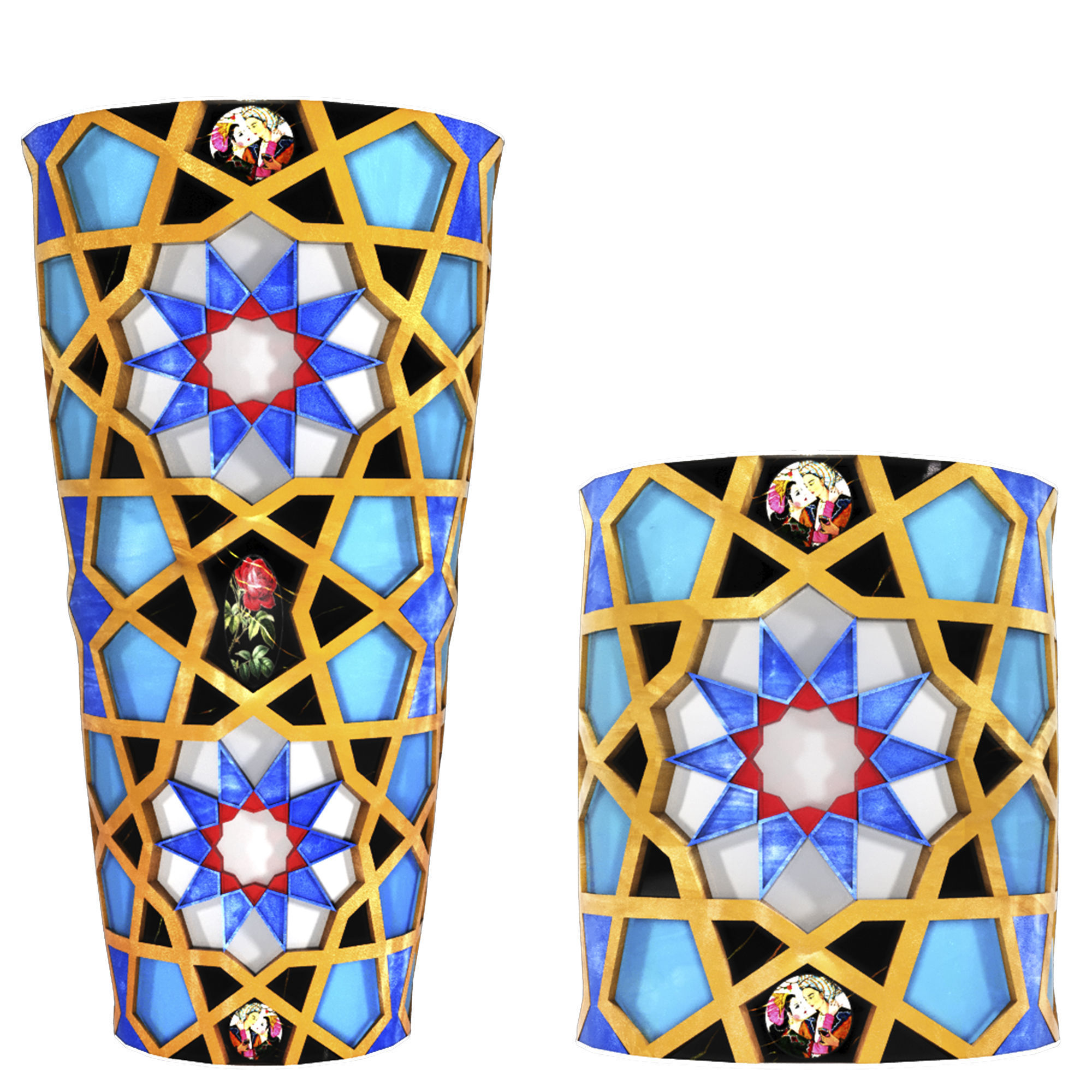 Collection of traditional vases and traditional panels 3D model_12