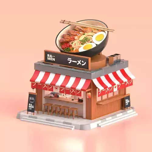 Low Poly Aesthetic Japan Ramen Store 3D model