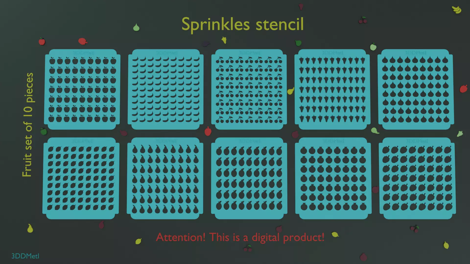 Sprinkle stencil set of ten pieces 3D print model_0