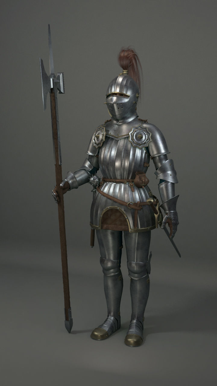 Knight Knight with halberd 3D model_1