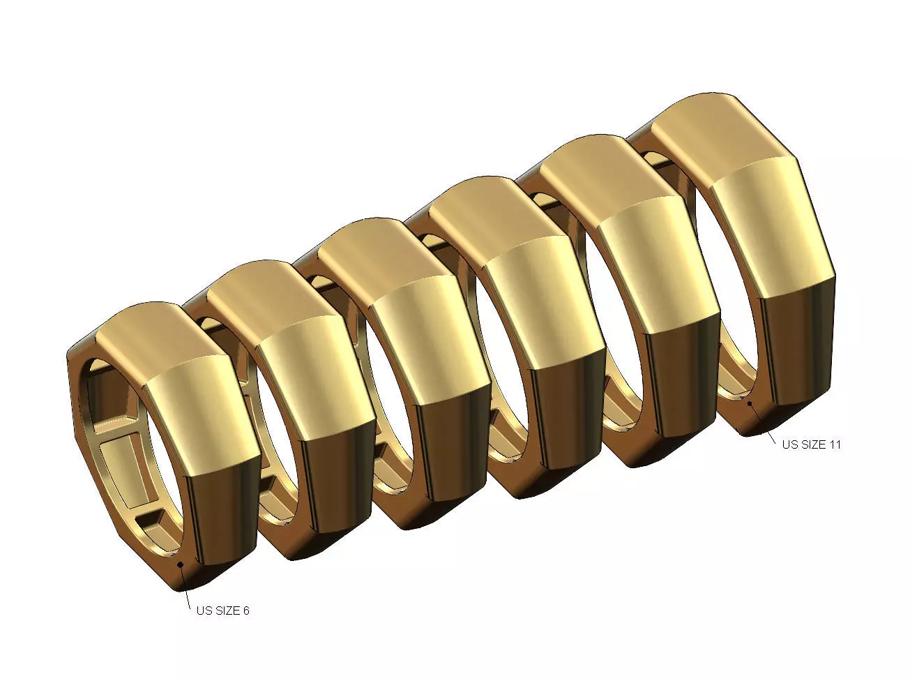 Tapered dome 8 facetes ring US sizes 6to11 3D print model_0