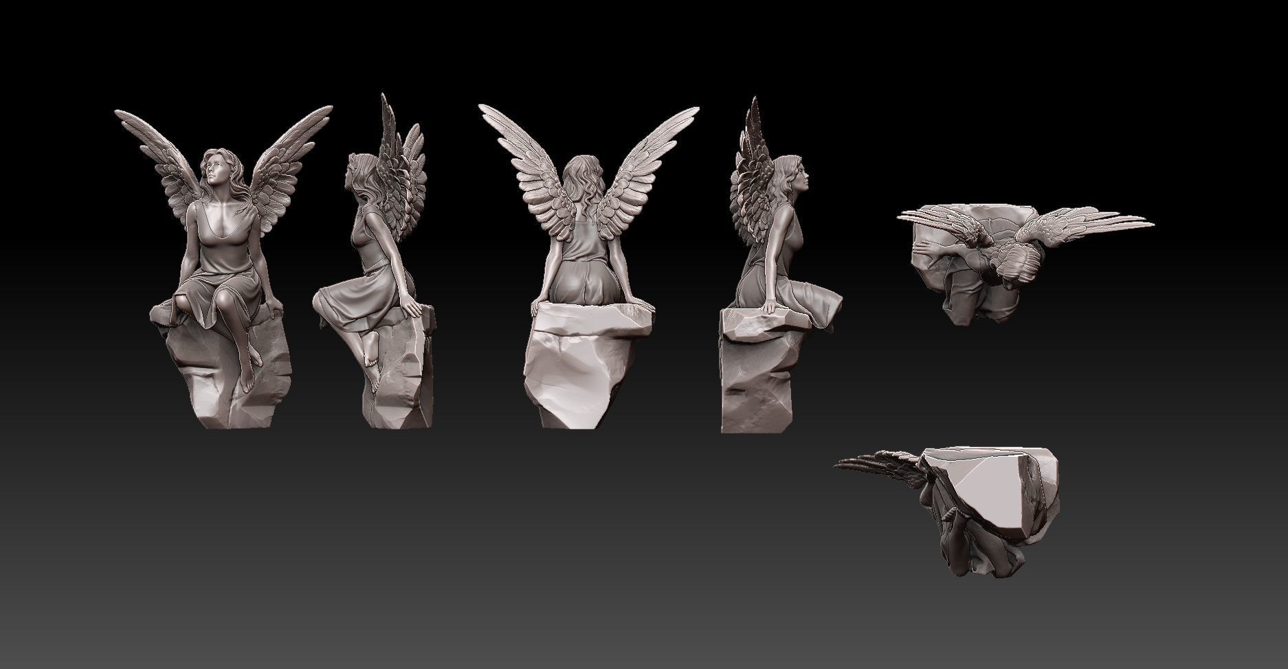 beautiful angel siting on the rock  3D print model_5