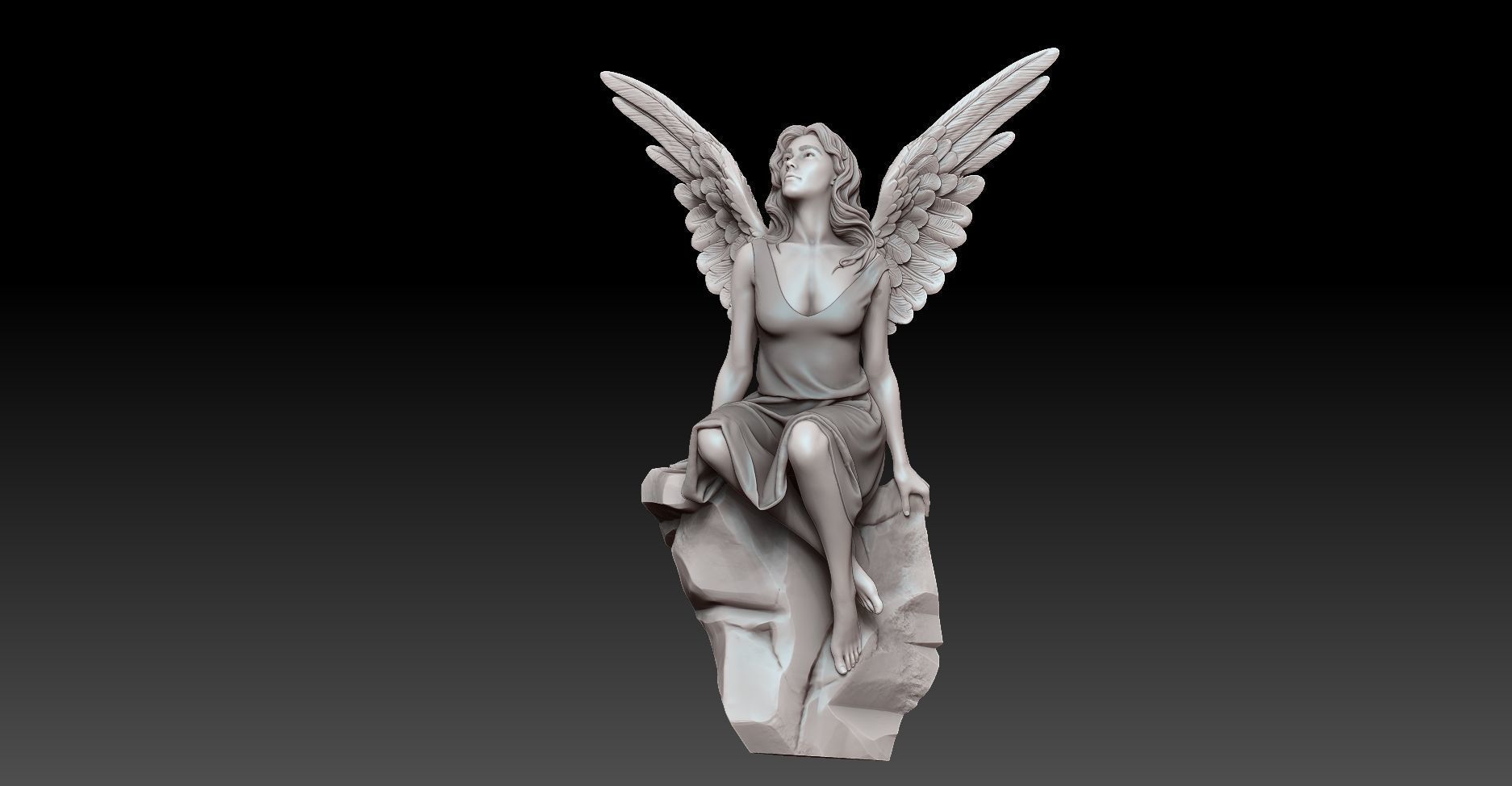 beautiful angel siting on the rock  3D print model_11