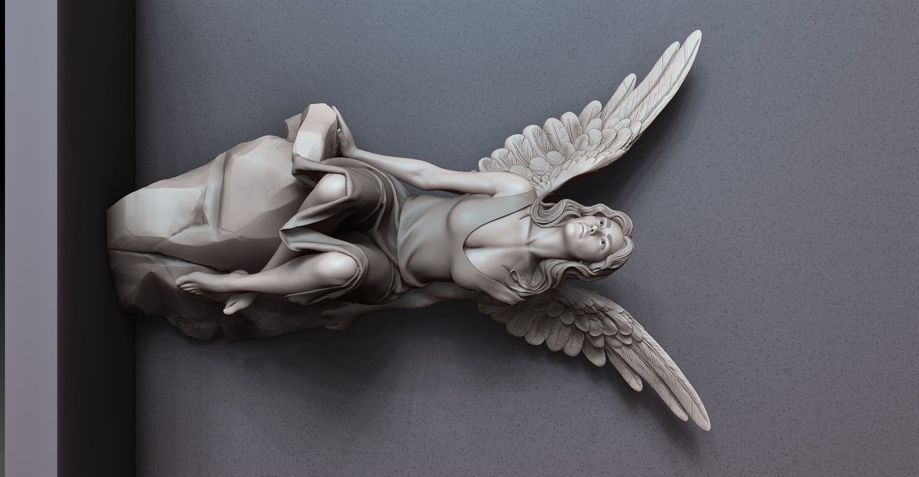 beautiful angel siting on the rock  3D print model_3