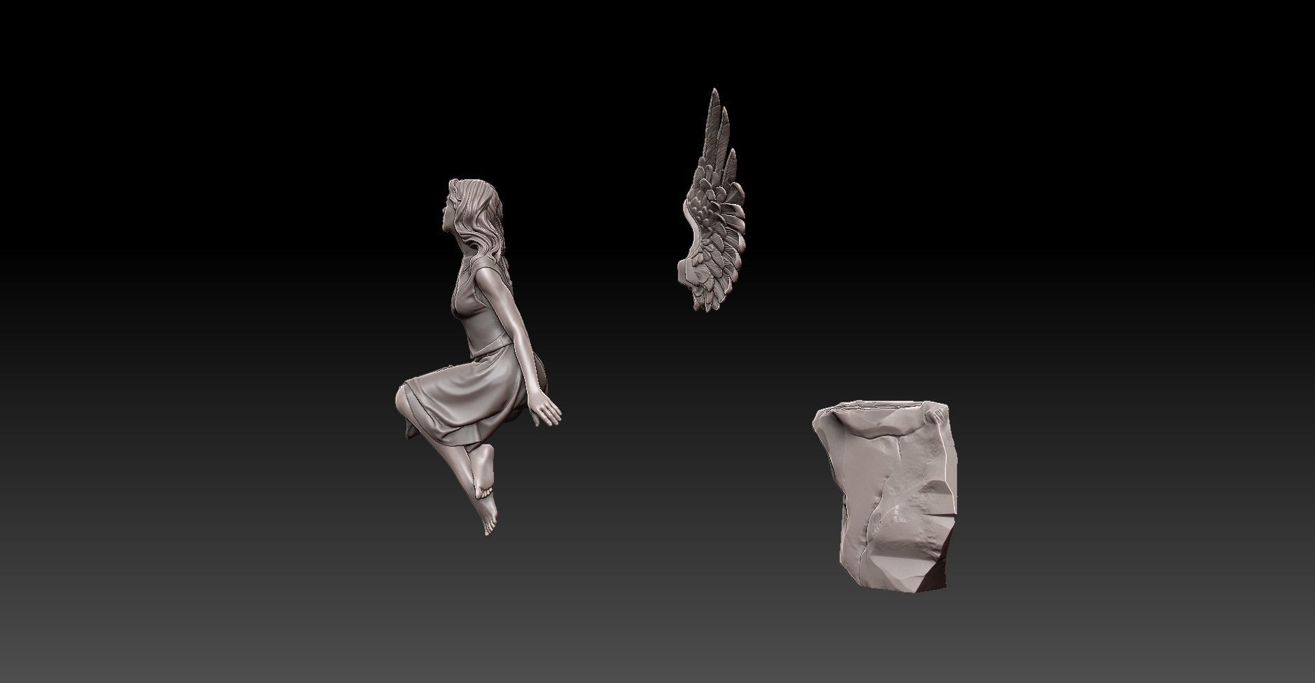 beautiful angel siting on the rock  3D print model_8