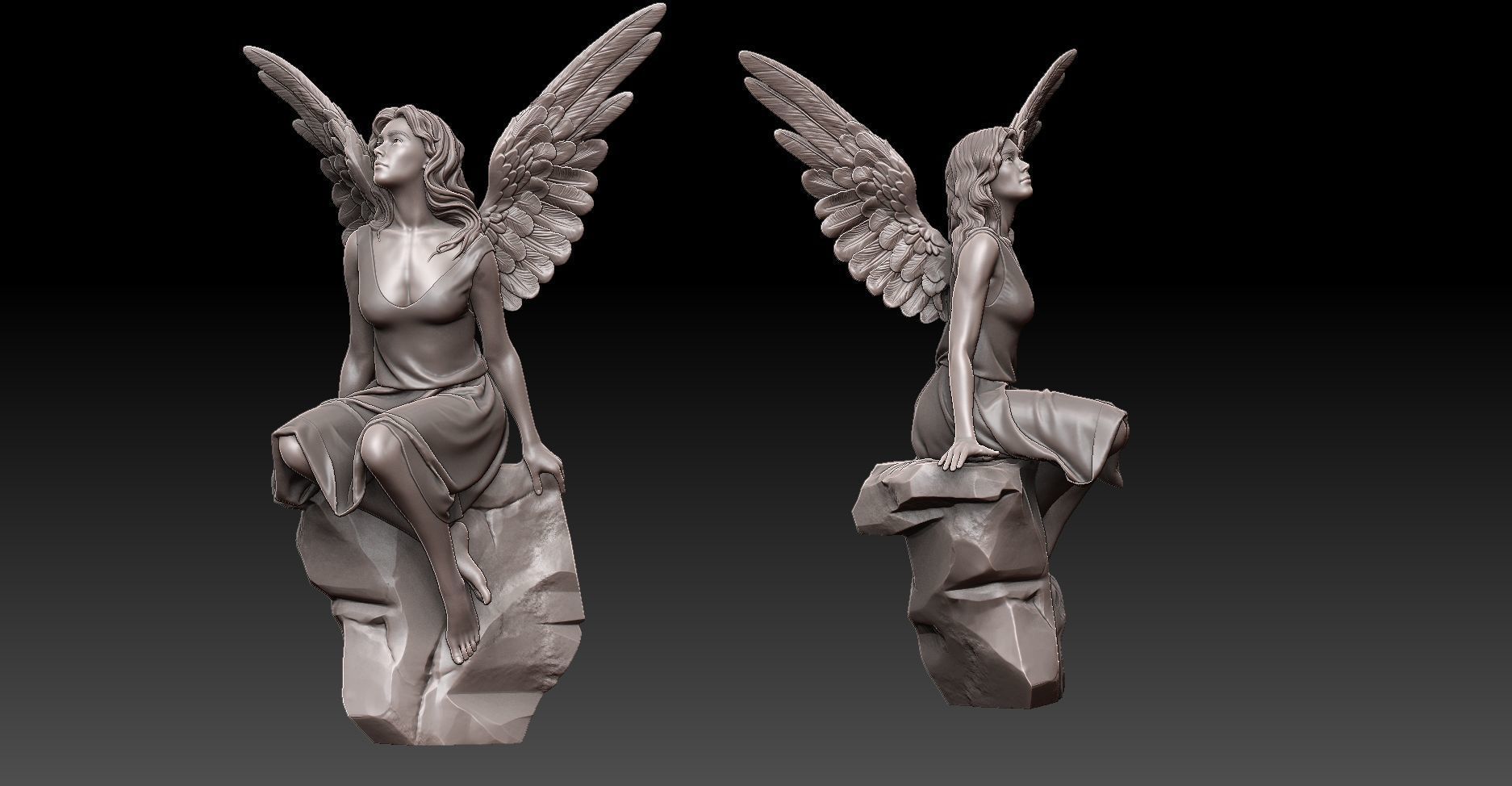 beautiful angel siting on the rock  3D print model_2