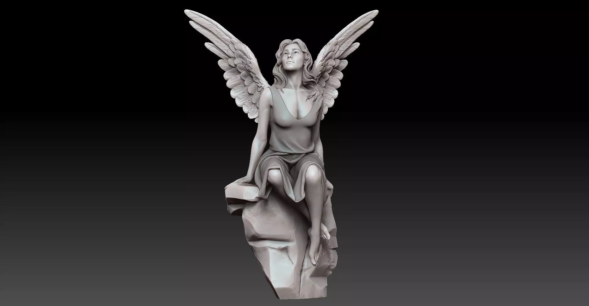 beautiful angel siting on the rock  3D print model_0
