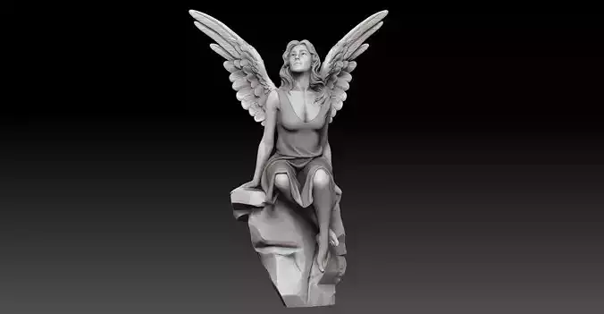 beautiful angel siting on the rock  3D print model
