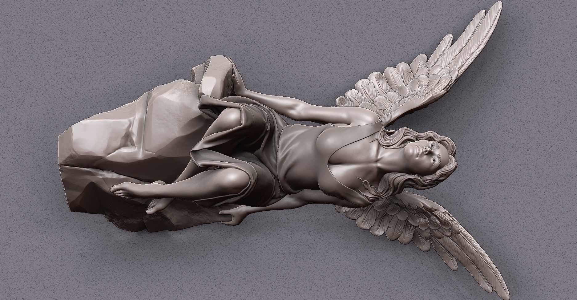 beautiful angel siting on the rock  3D print model_1