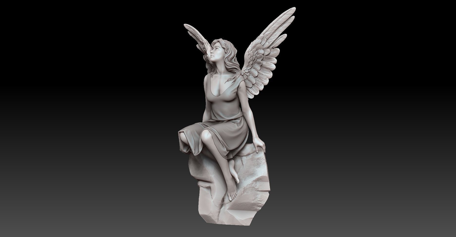 beautiful angel siting on the rock  3D print model_12