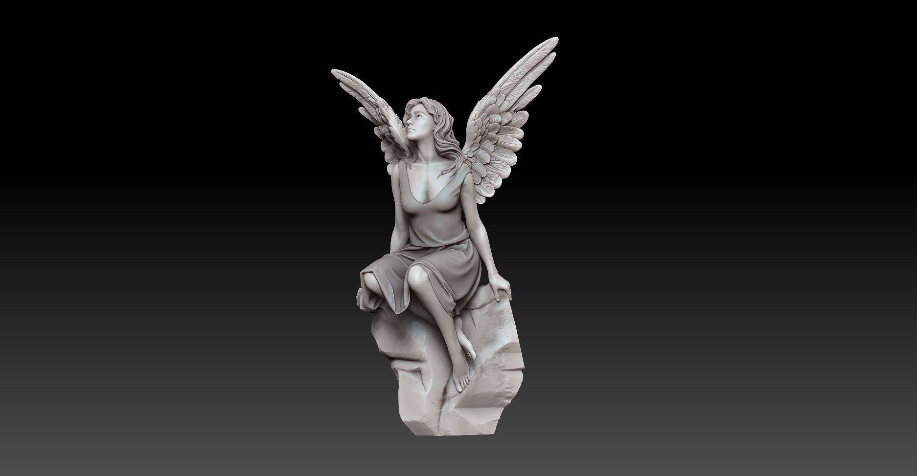 beautiful angel siting on the rock  3D print model_13