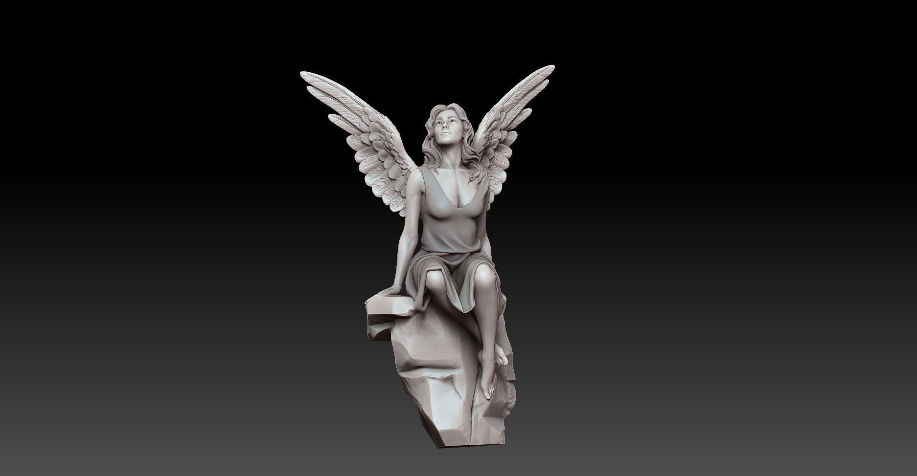 beautiful angel siting on the rock  3D print model_14
