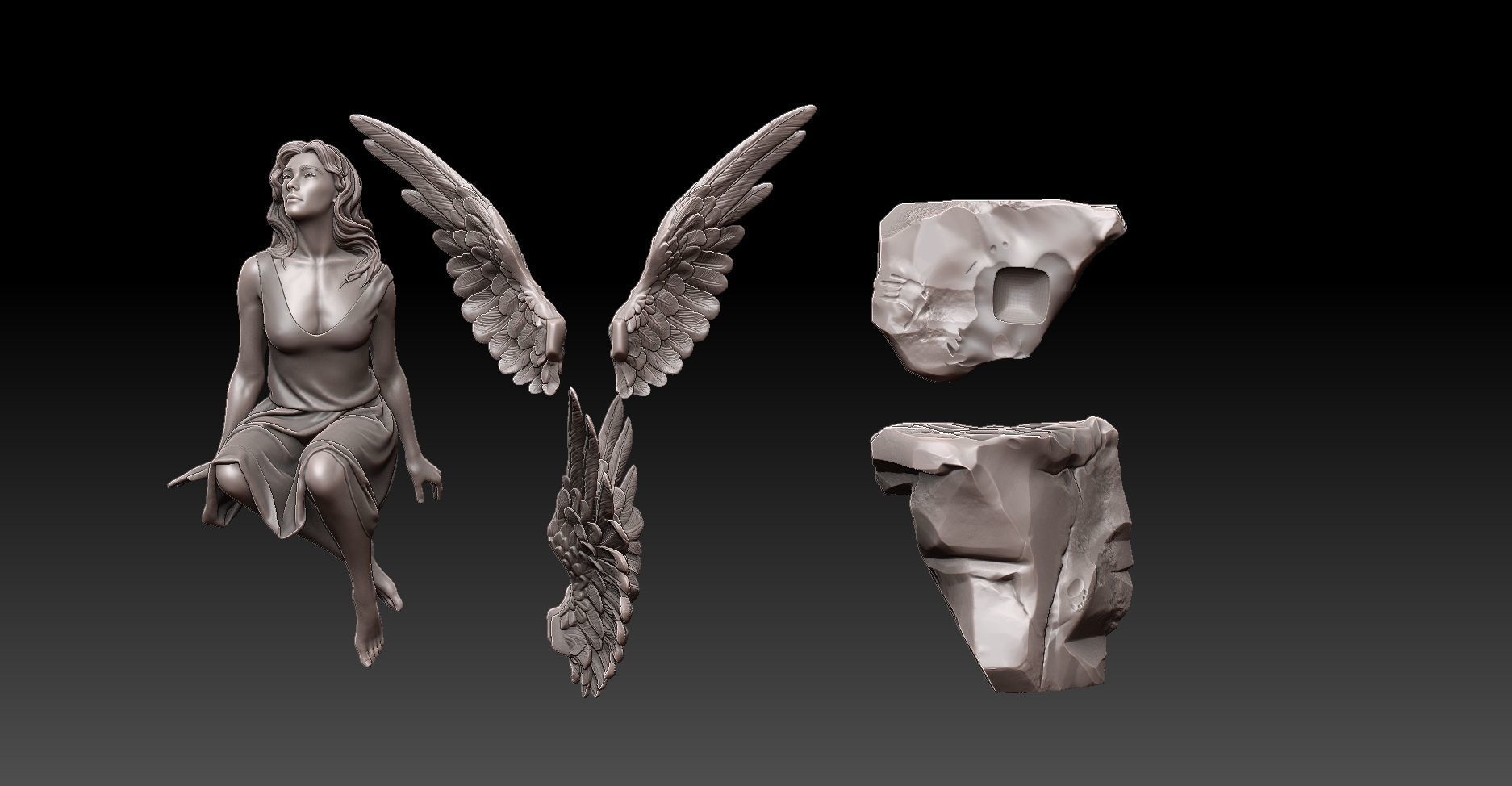 beautiful angel siting on the rock  3D print model_9