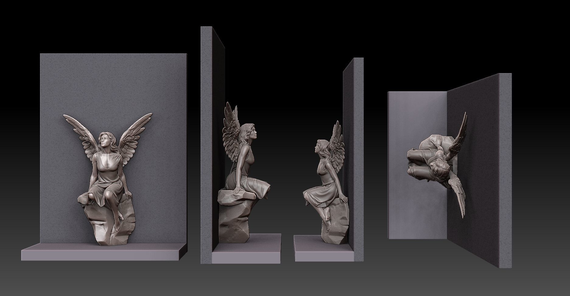 beautiful angel siting on the rock  3D print model_4