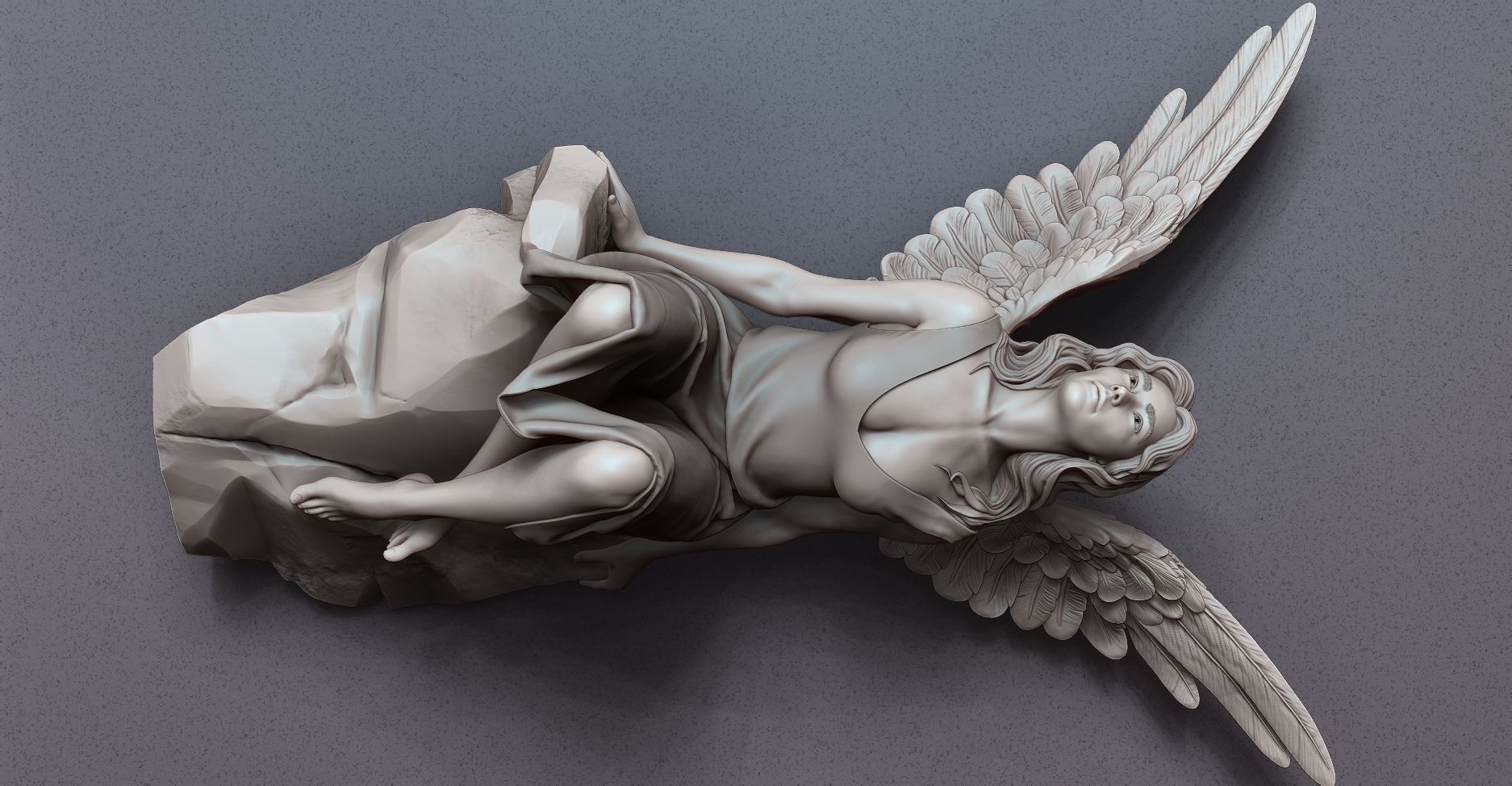 beautiful angel siting on the rock  3D print model_7