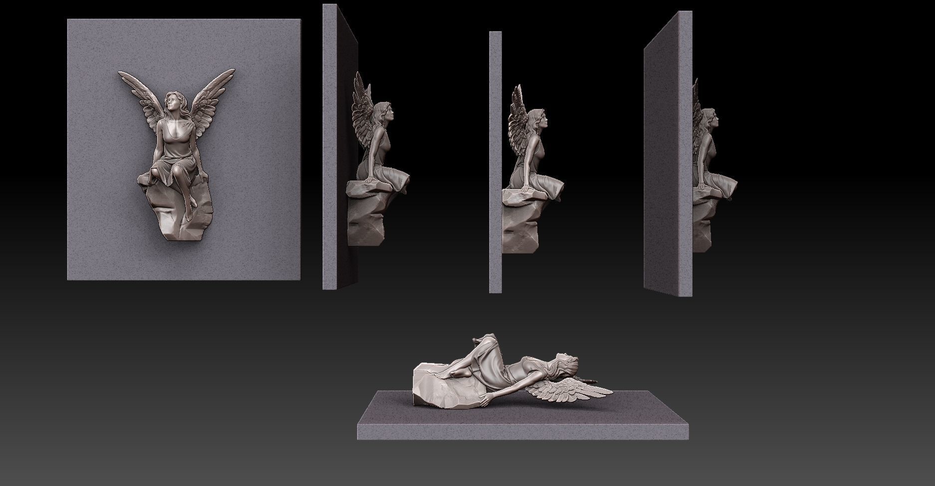 beautiful angel siting on the rock  3D print model_6