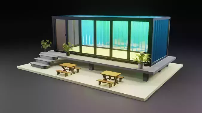 Isometric Container House Exterior Low-poly 3D model