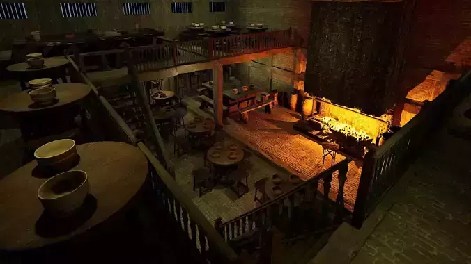 Mega Celtic Medieval Tavern Two Storey Exterior Interior 3D model