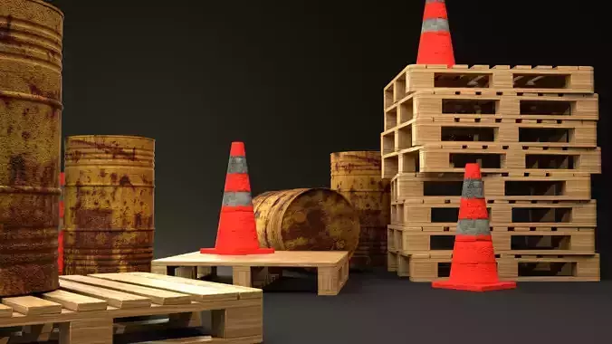 Stylized lowPoly Industrial Debris Pack Game-Ready 3D Assets PBR