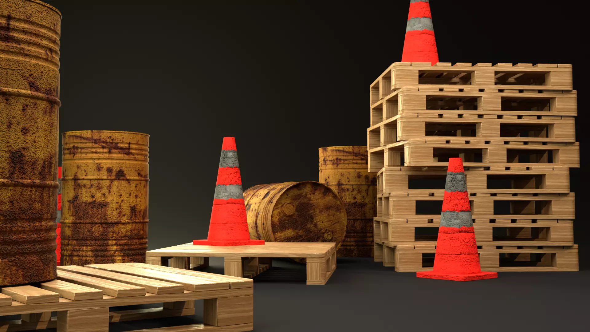 Stylized lowPoly Industrial Debris Pack Game-Ready 3D Assets PBR Low-poly 3D model