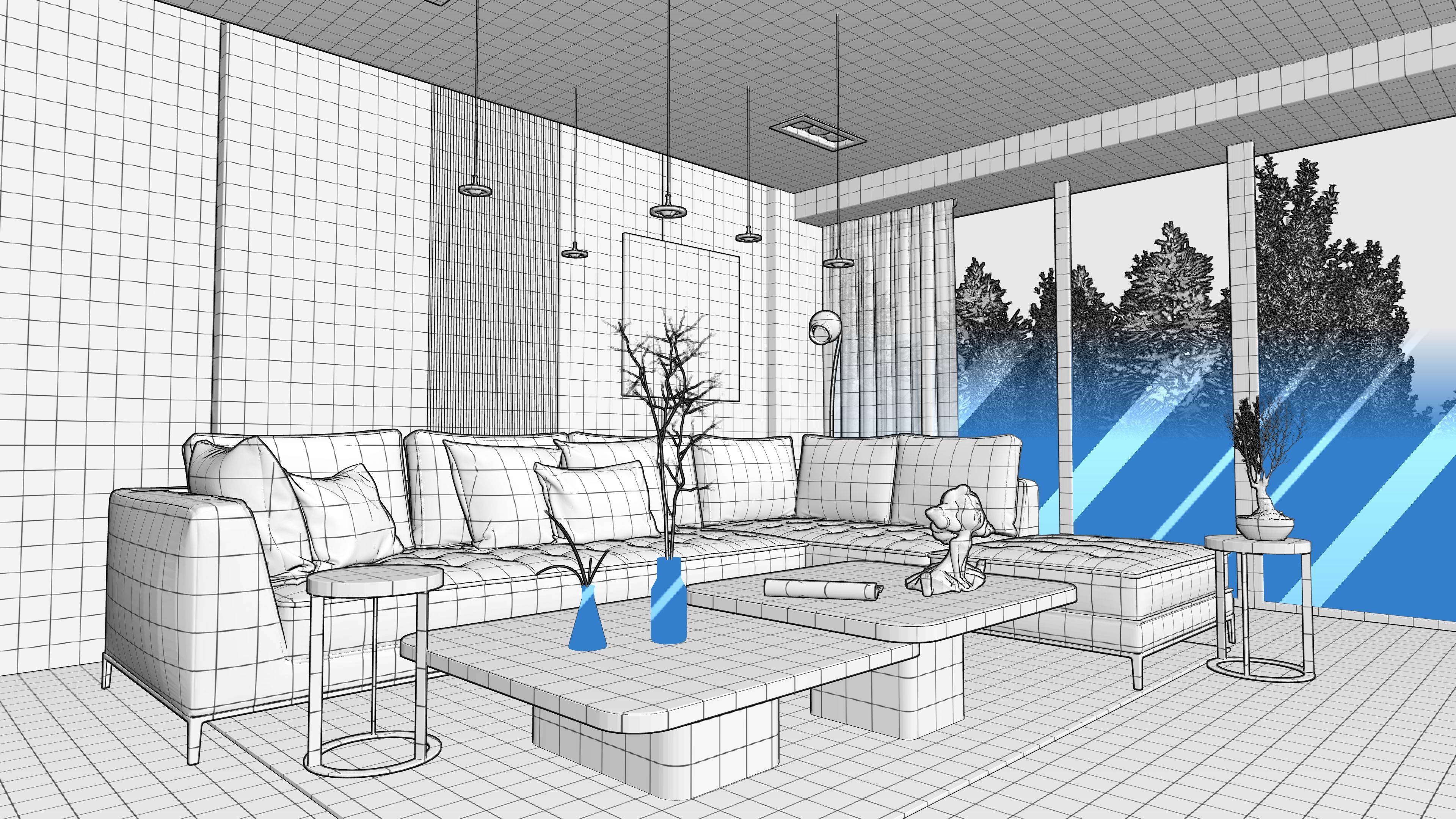 Modern Living Room Interior Scene Render Ready Lumionscene Low-poly 3D model_6