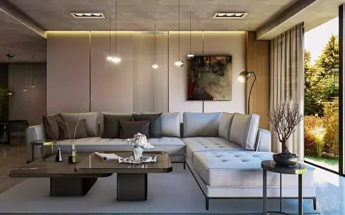 Modern Living Room Interior Scene Render Ready Lumionscene Low-poly 3D model