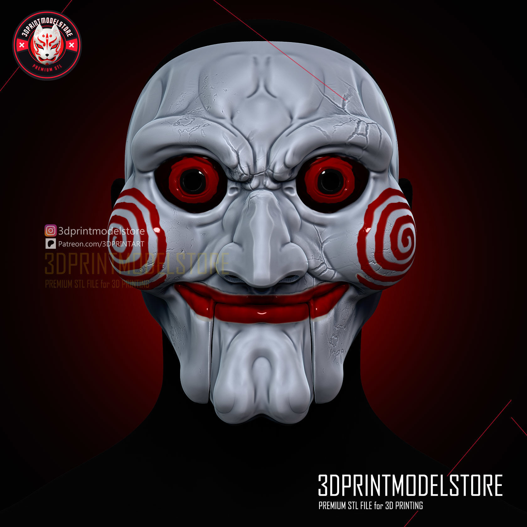 Jigsaw Mask - Horror Movie Cosplay - Movable Jaw 3D print model_4