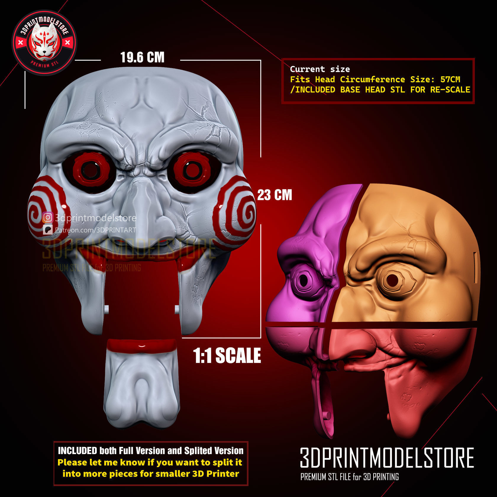 Jigsaw Mask - Horror Movie Cosplay - Movable Jaw 3D print model_8
