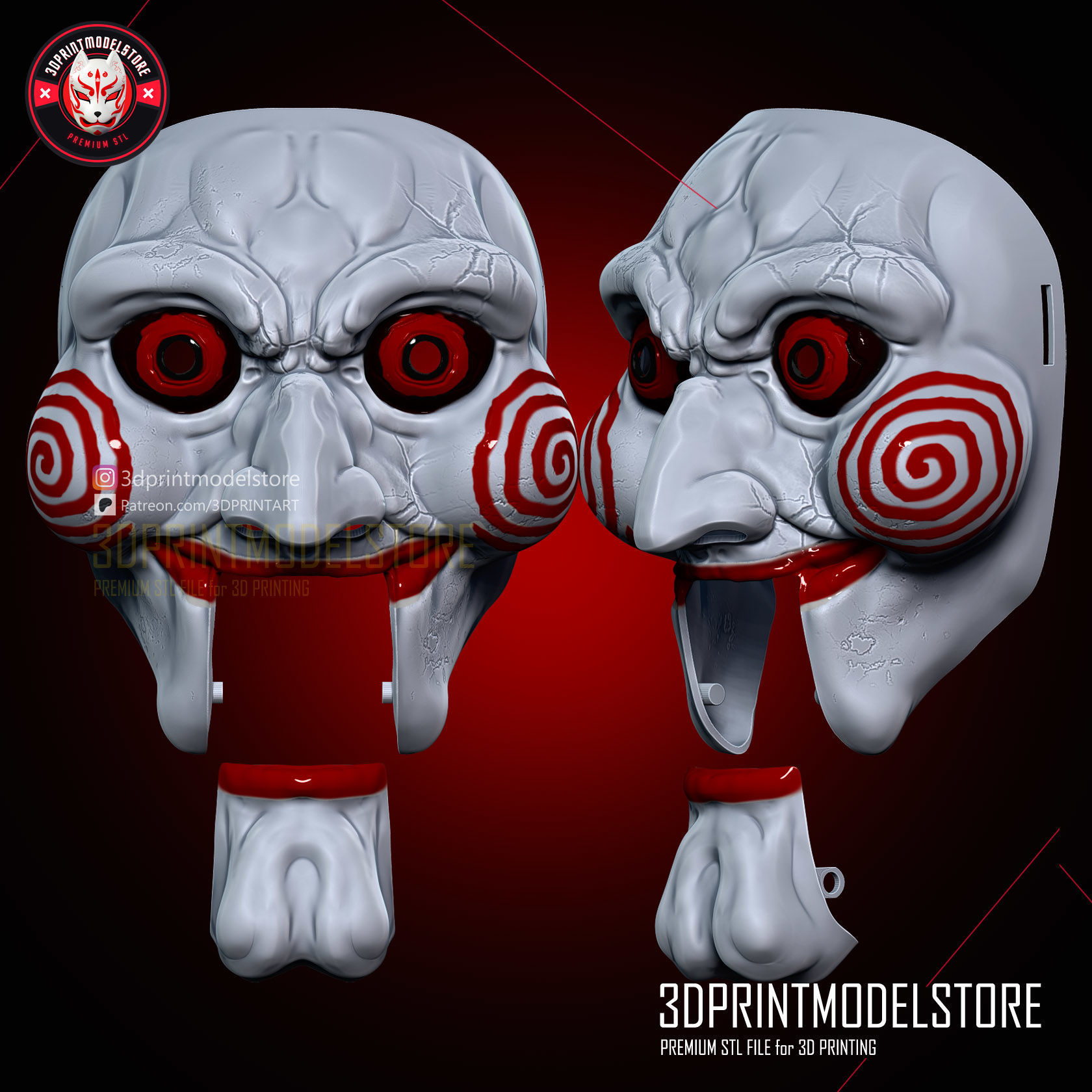 Jigsaw Mask - Horror Movie Cosplay - Movable Jaw 3D print model_6