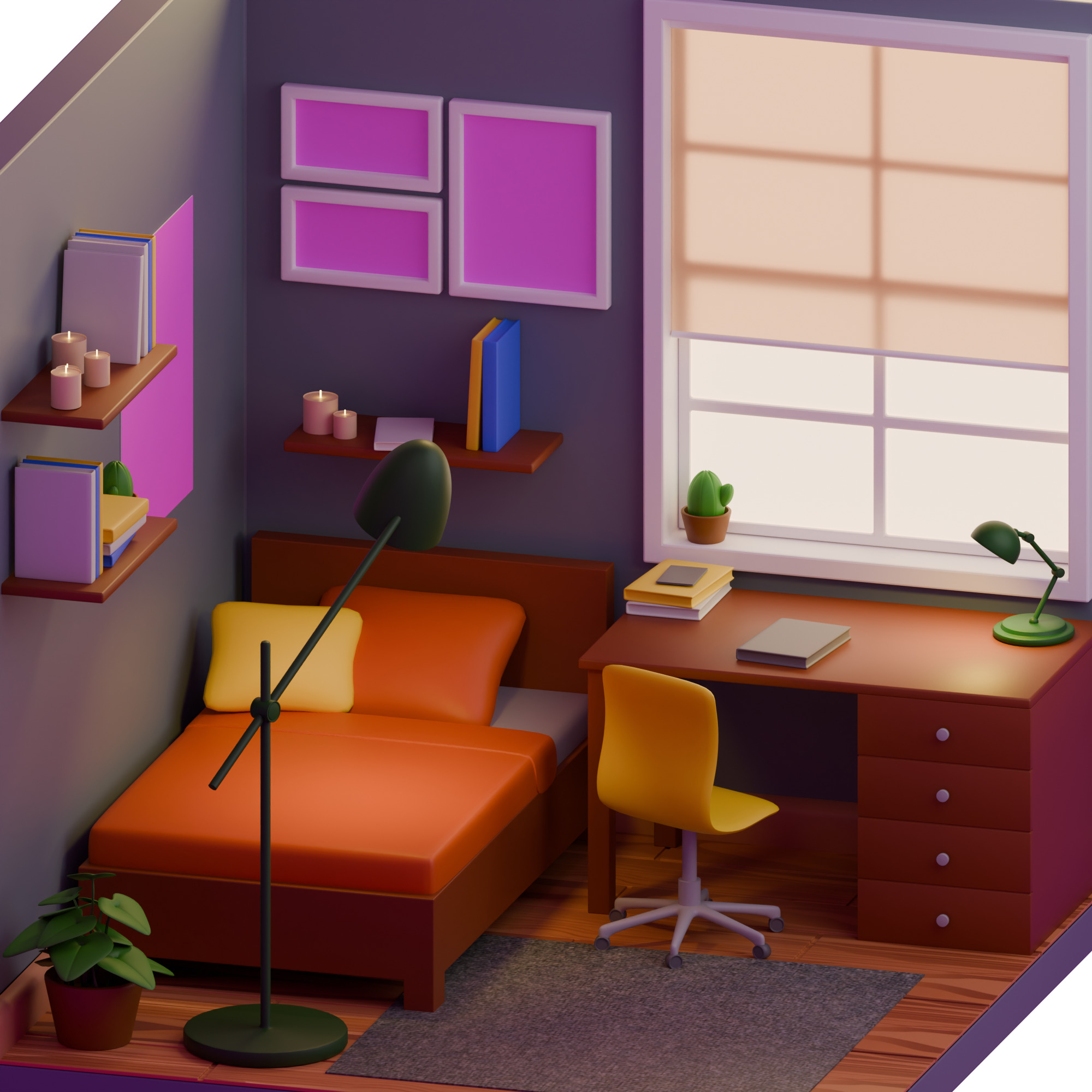 Bedroom Low-poly 3D model_3