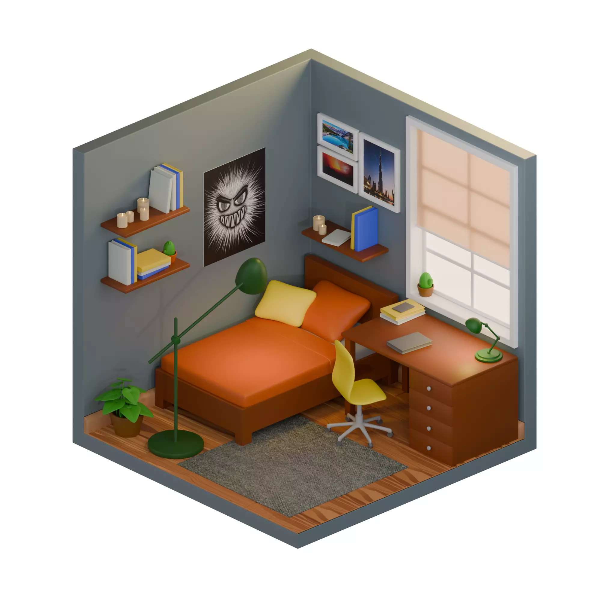 Bedroom Low-poly 3D model_0
