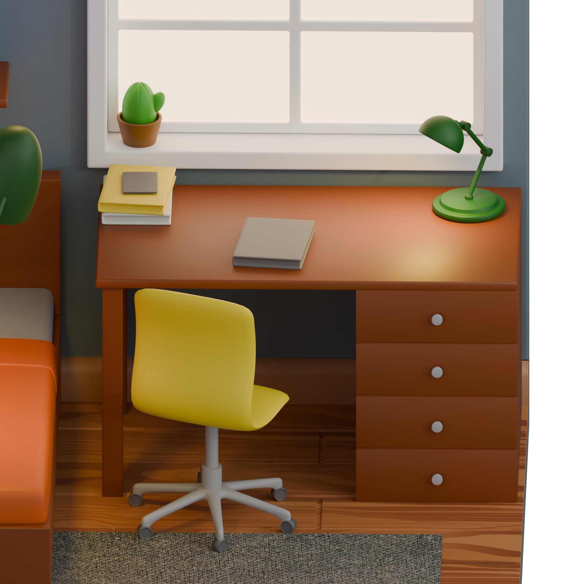 Bedroom Low-poly 3D model_2