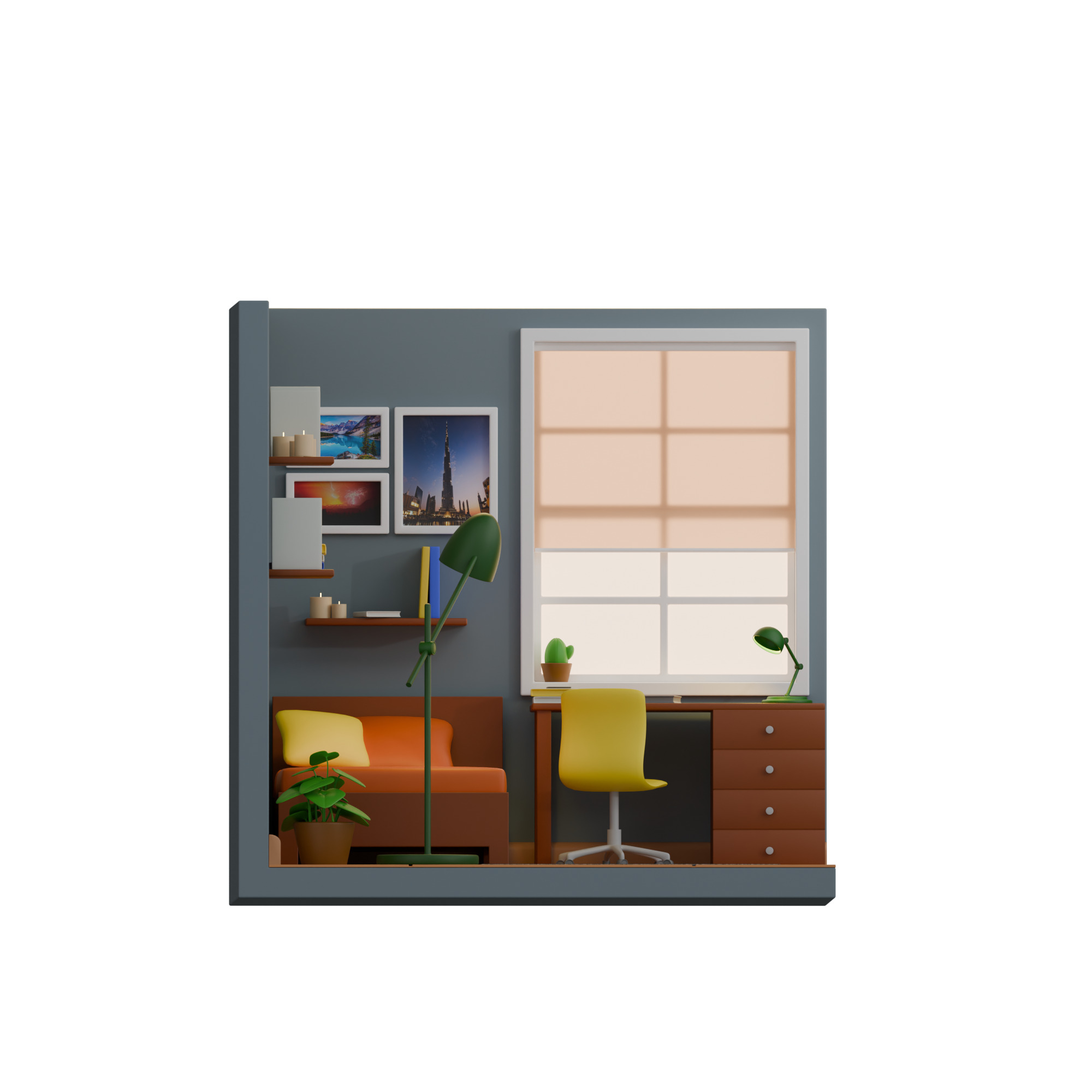 Bedroom Low-poly 3D model_1