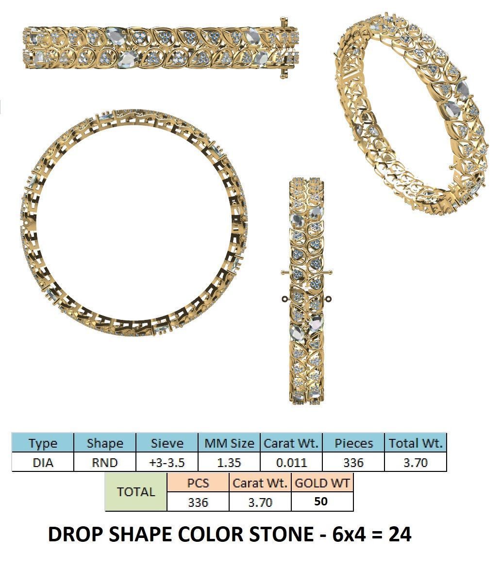 MORDERN STYLE BANGLE BRESLET WITH COLOR STONE 3D print model_3