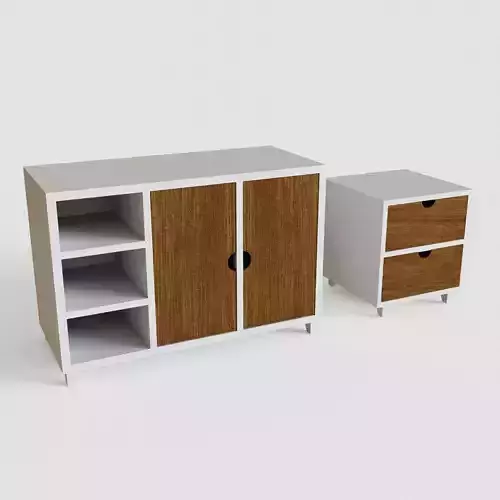 Low Poly of 2 Wood Cupboard Cabinet for Home Interior