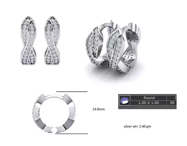 Stylish Hoop Earring With Diamond 3D print model