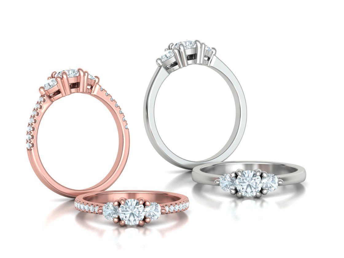 3 Stone 2 Promise Rings Collection Engagement 3dmodels _1