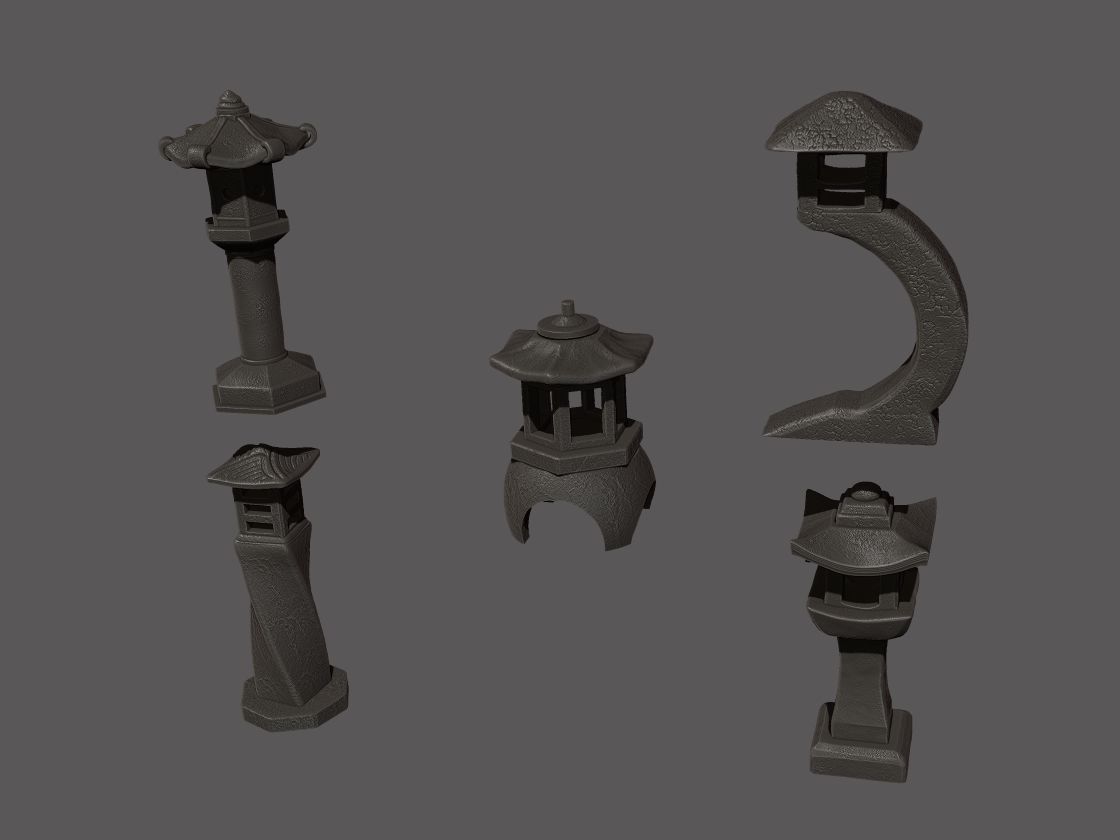  Set Japanese Stone 01 3D print model_1