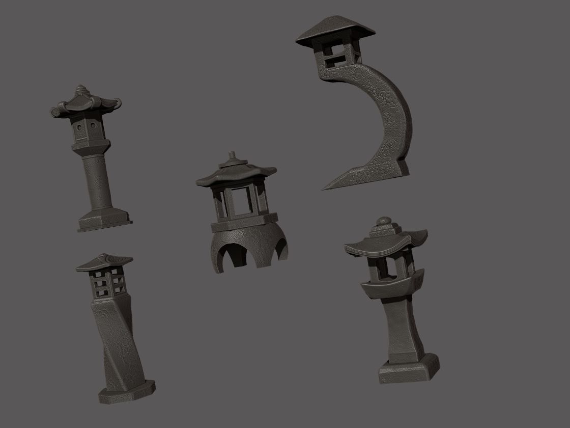  Set Japanese Stone 01 3D print model_2