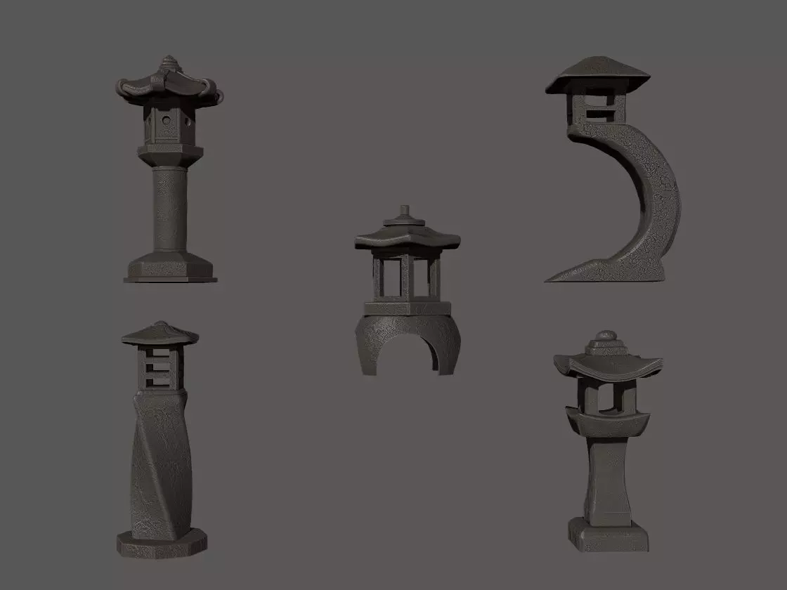  Set Japanese Stone 01 3D print model_0