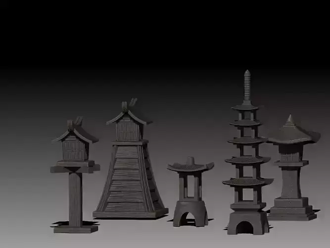Set Japanese Stone Lantern 02