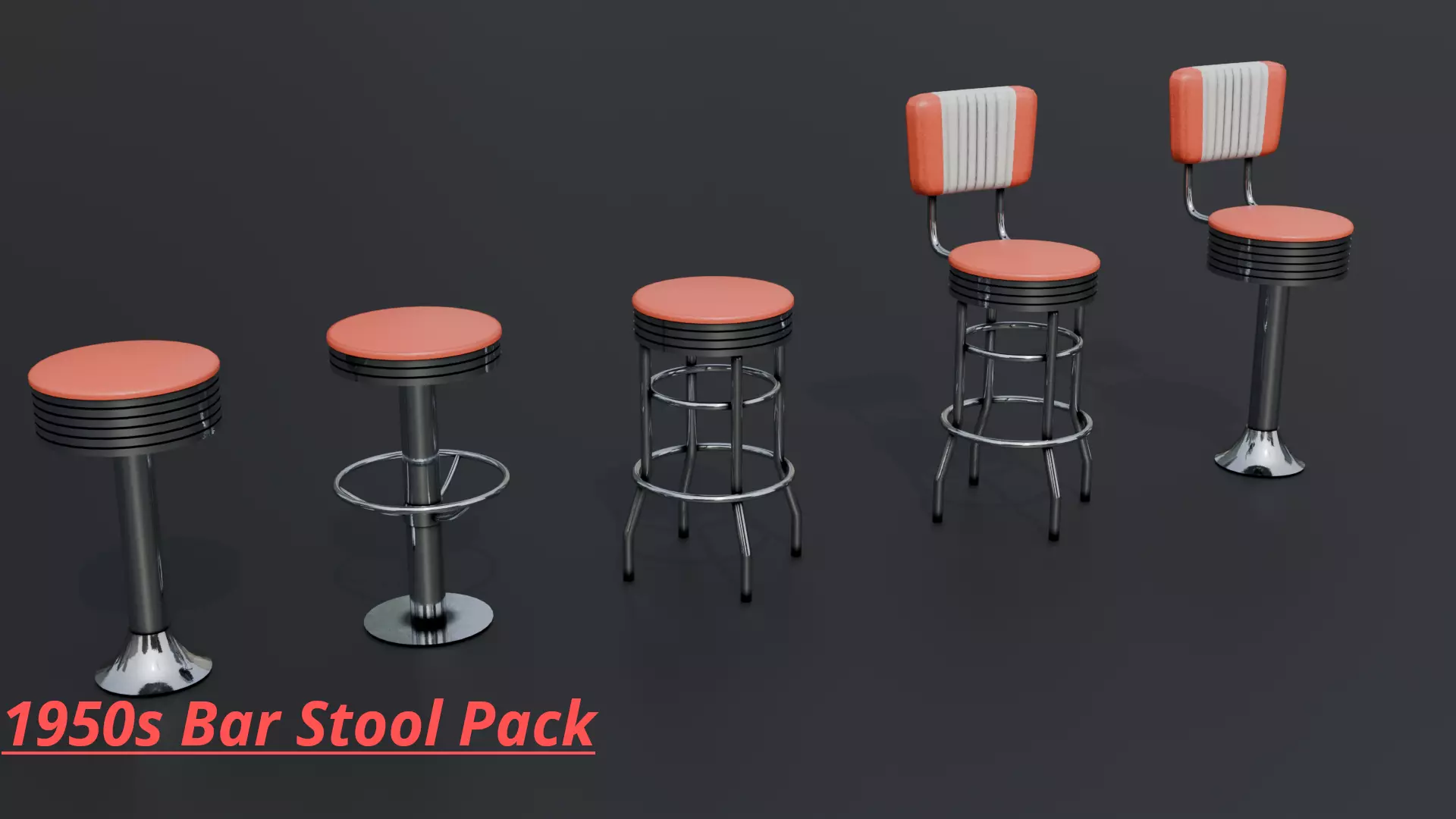 1950s Bar Stool Pack Free low-poly 3D model