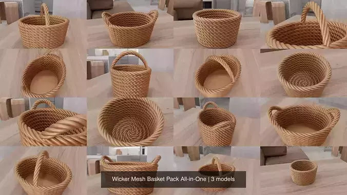 Wicker Mesh Basket Pack All-in-One 3D Model Collection