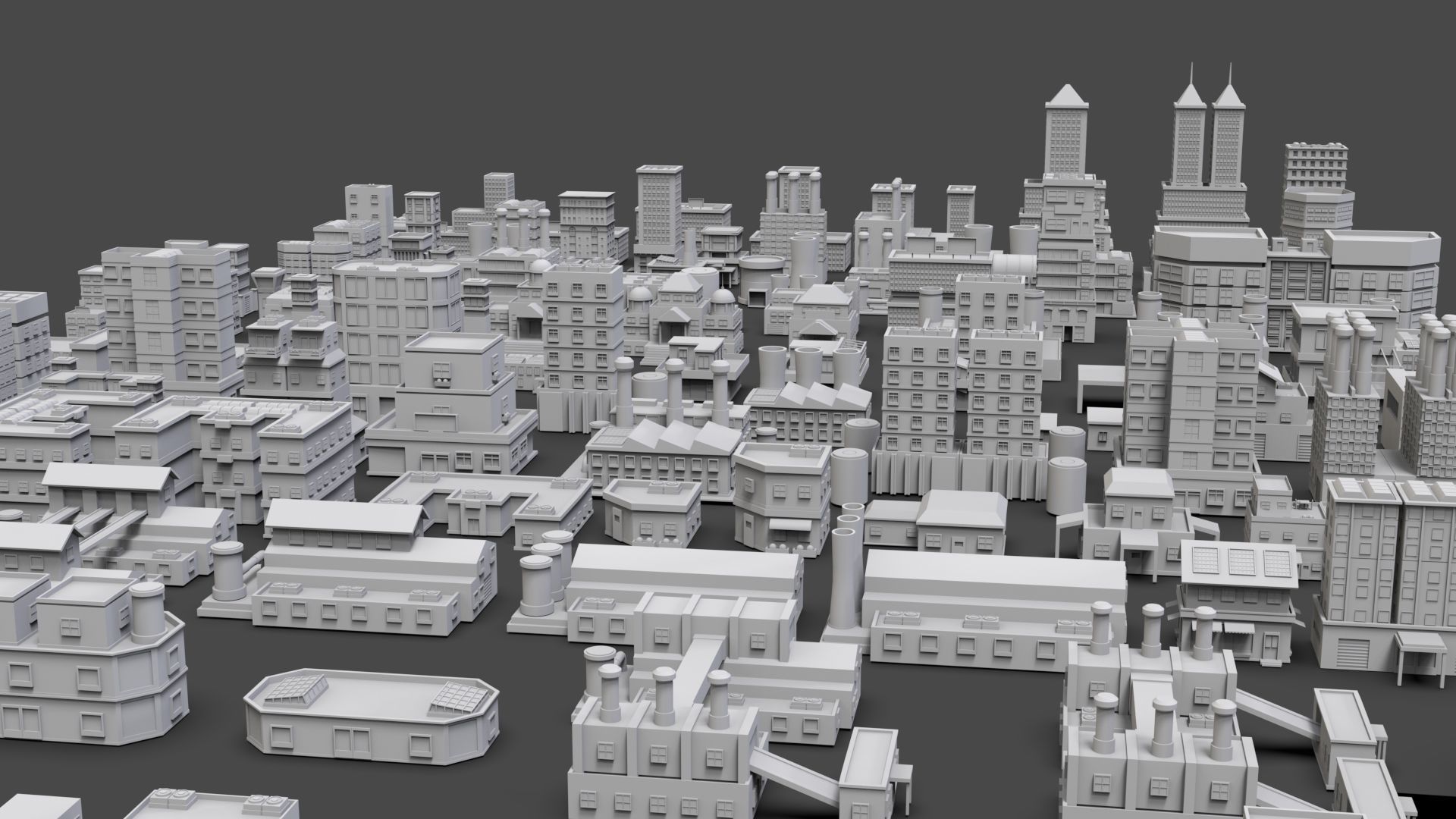 Low Poly City Buildings Pack Of 190 - Game Ready - Untextured  Low-poly 3D model_1