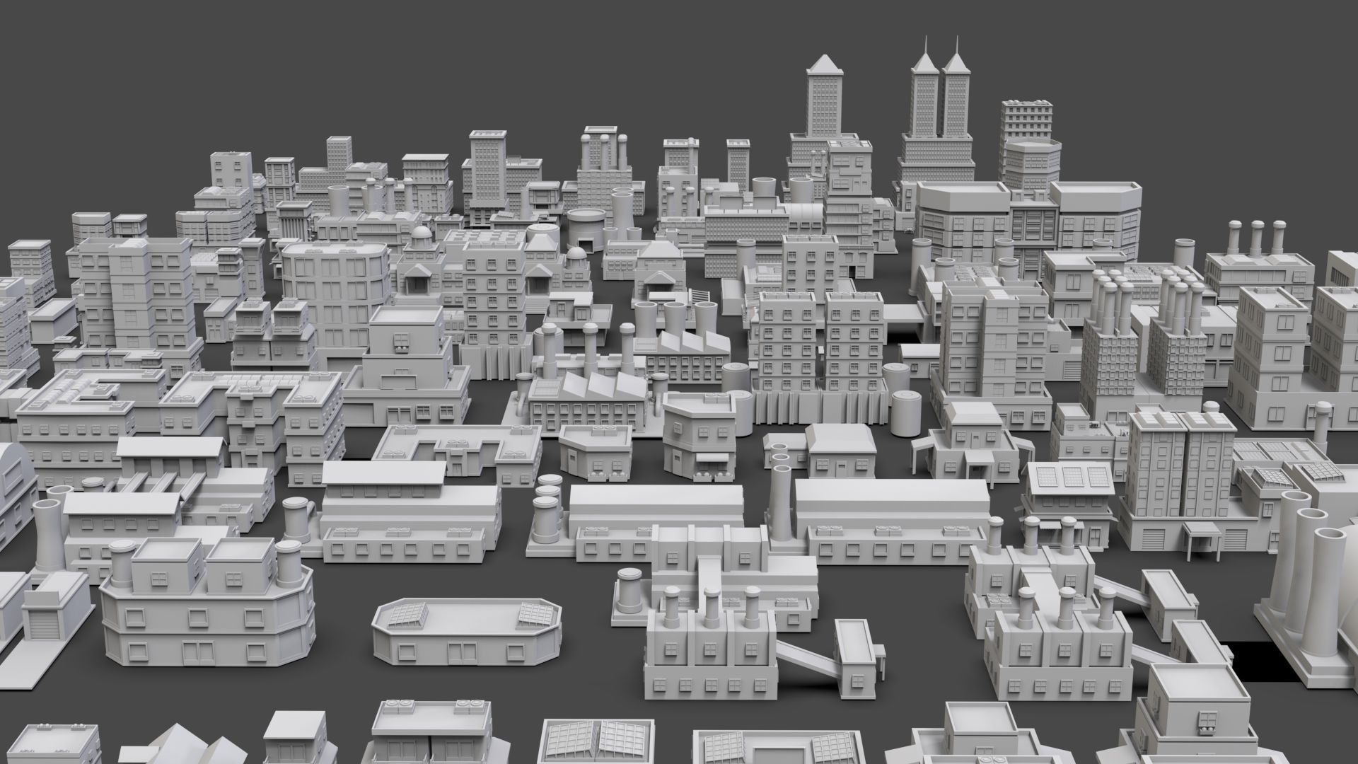 Low Poly City Buildings Pack Of 190 - Game Ready - Untextured  Low-poly 3D model_2