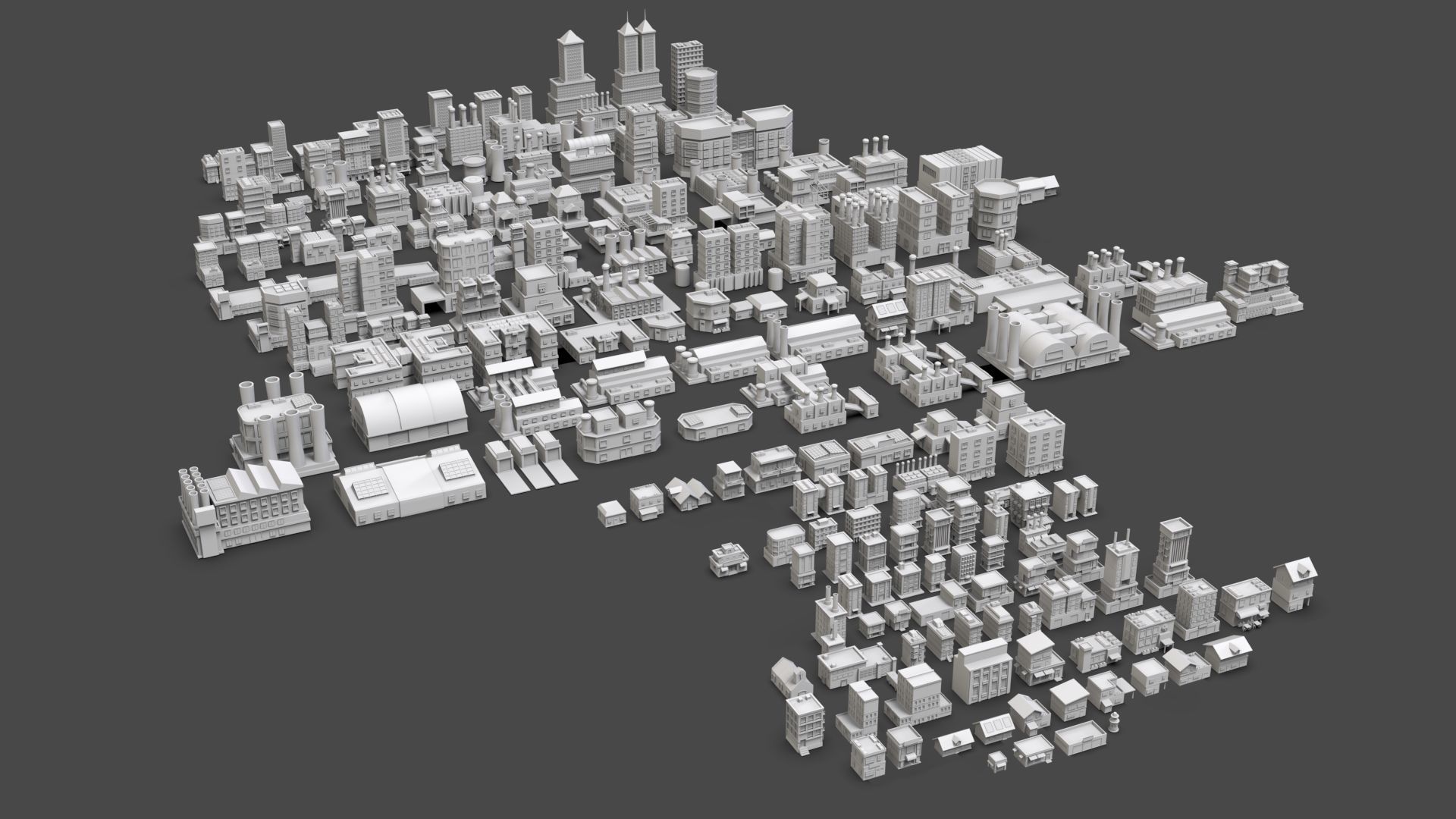 Low Poly City Buildings Pack Of 190 - Game Ready - Untextured  Low-poly 3D model_32