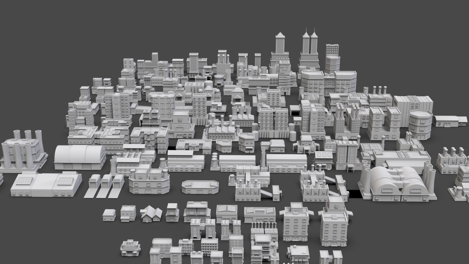 Low Poly City Buildings Pack Of 190 - Game Ready - Untextured  Low-poly 3D model_4