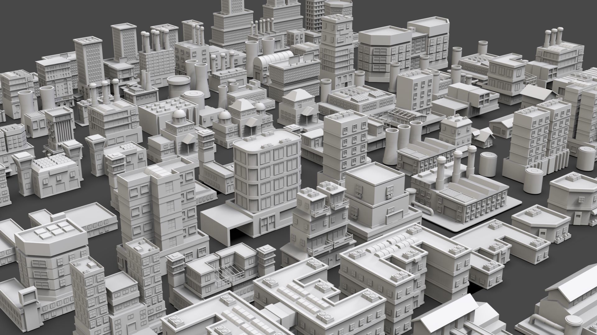 Low Poly City Buildings Pack Of 190 - Game Ready - Untextured  Low-poly 3D model_12